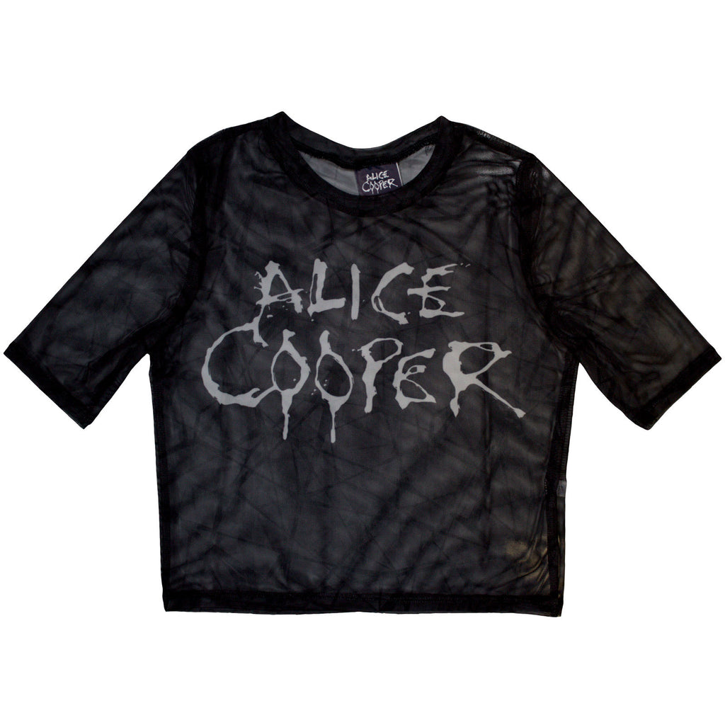Alice Cooper Ladies Mesh Crop Top: Dripping Logo (Black)