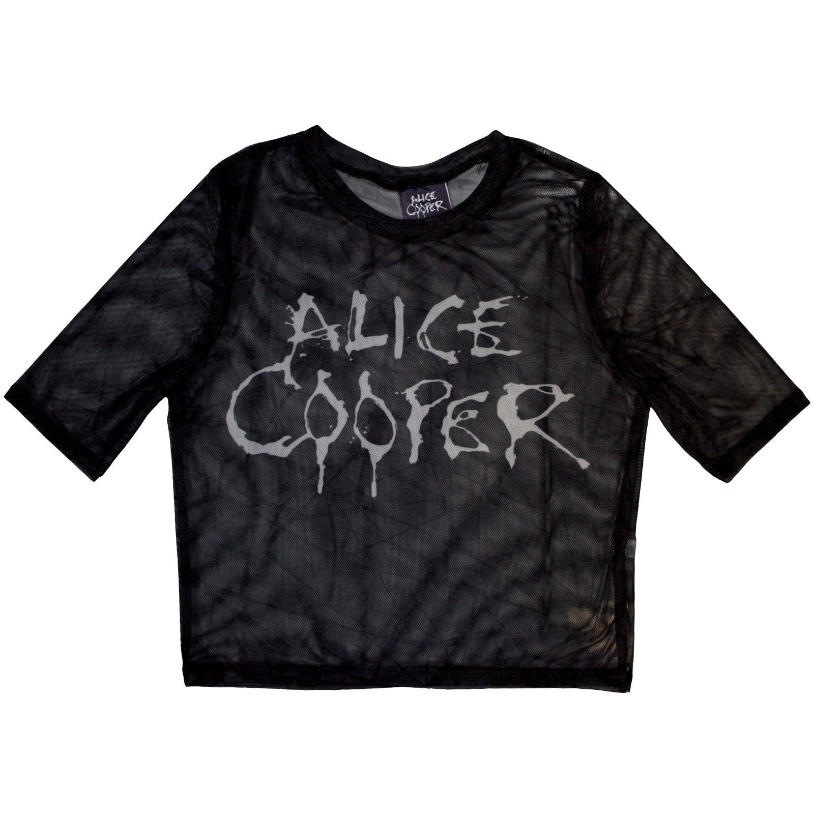 Alice Cooper Ladies Mesh Crop Top: Dripping Logo (Black)