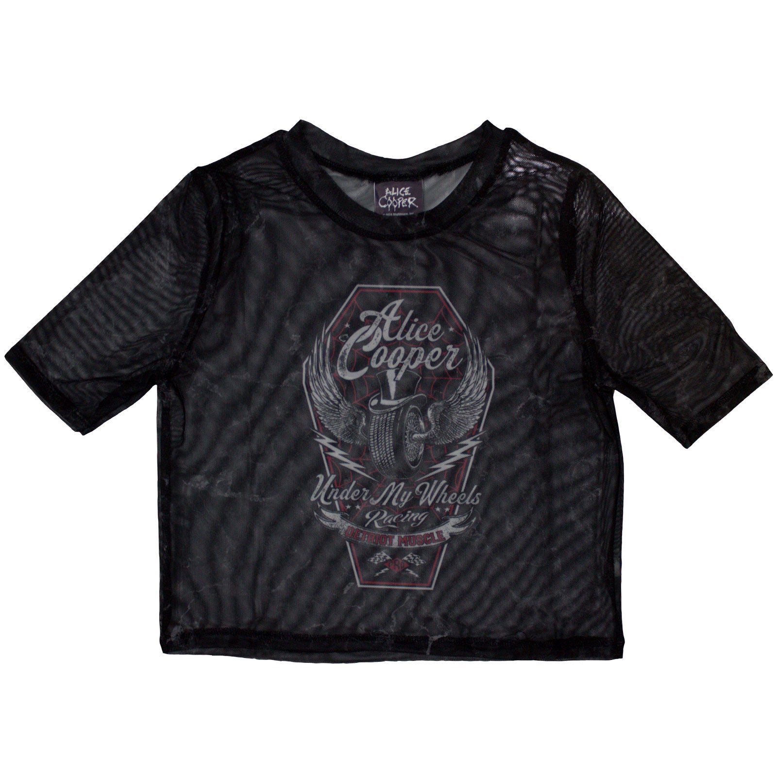Alice Cooper Ladies Mesh Crop Top: Under My Wheels (Black)