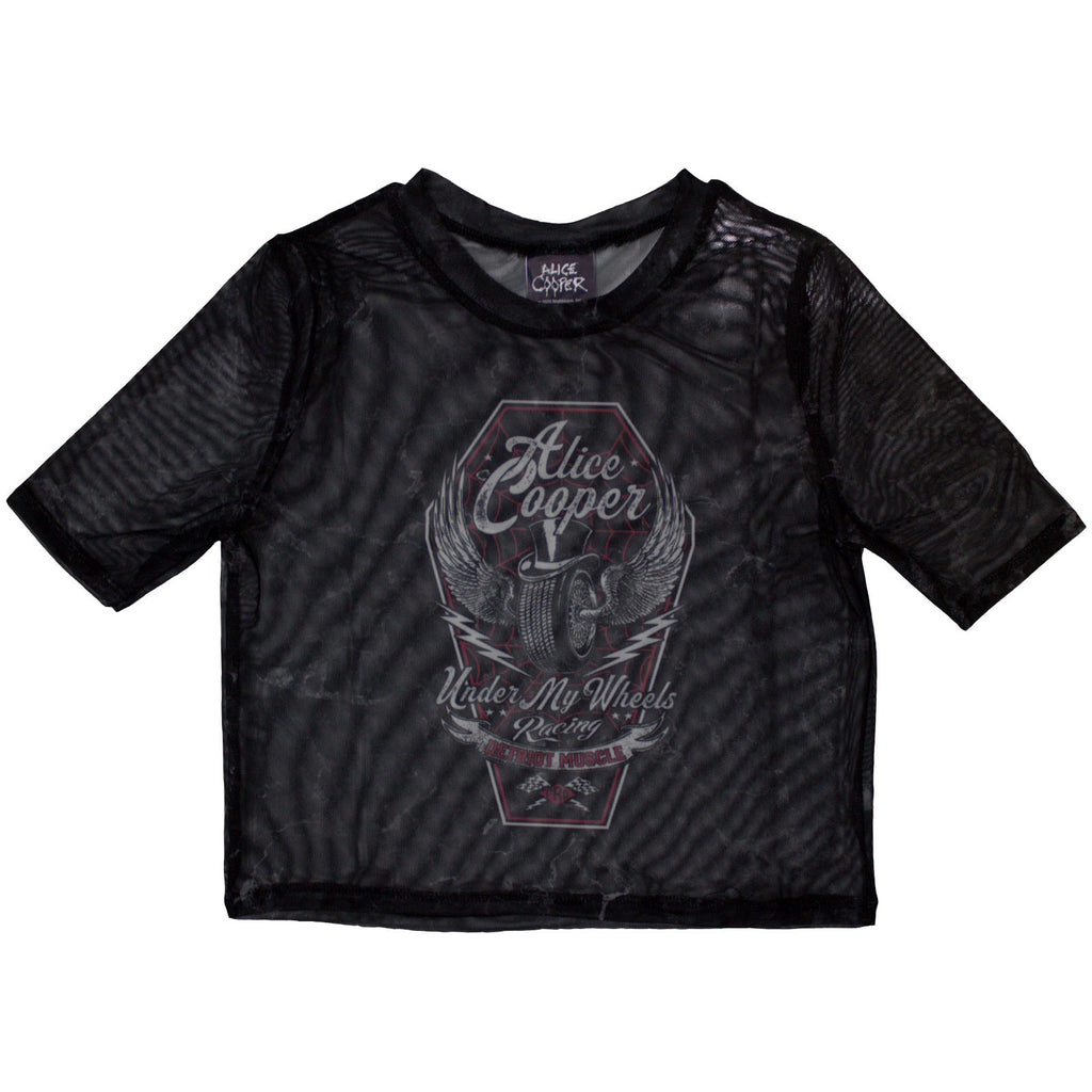 Alice Cooper Ladies Mesh Crop Top: Under My Wheels (Black)