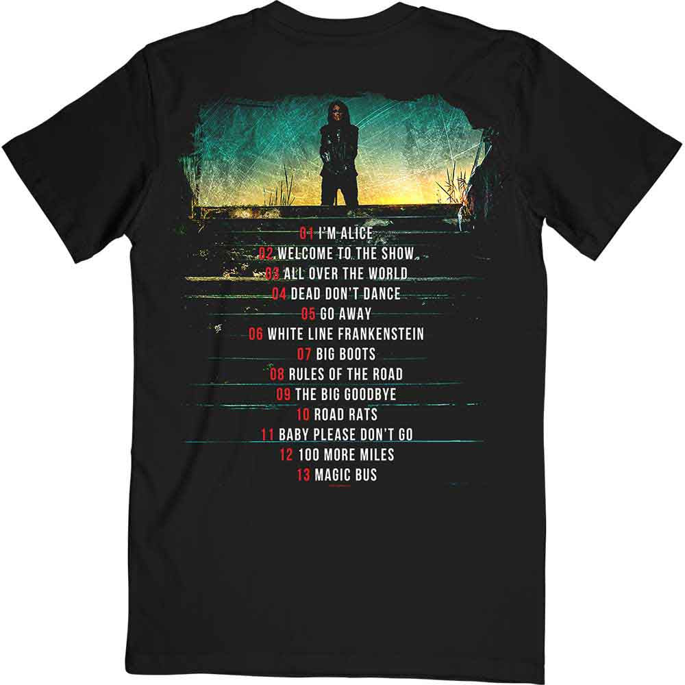 Alice Cooper Unisex T-Shirt: Road Cover Tracklist (Black) (Back Print)