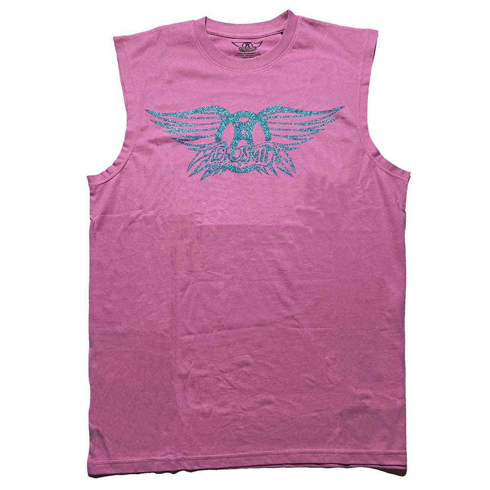 Aerosmith Unisex Tank T-Shirt: Glitter Print Logo (Pink) (Embellished)
