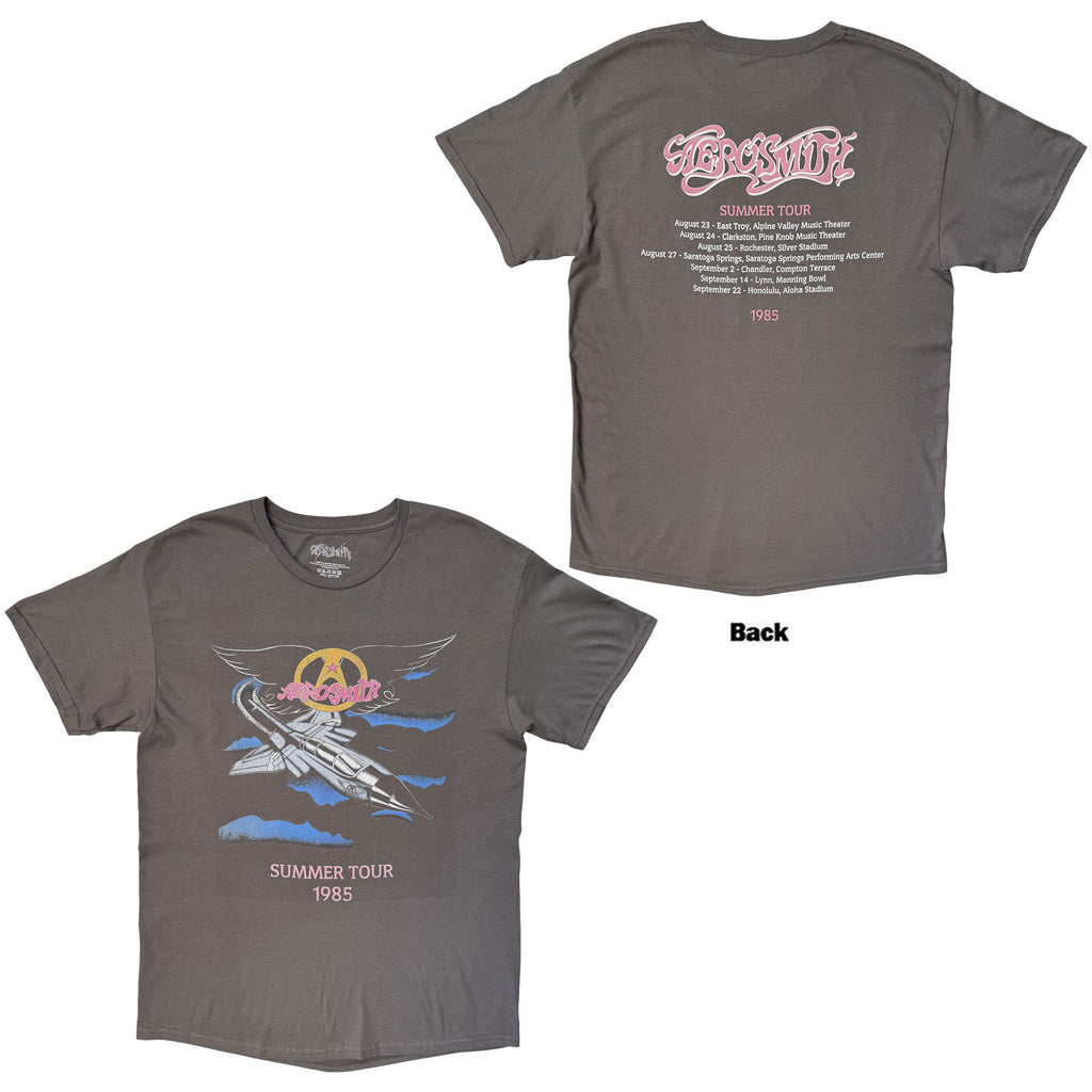 Aerosmith Unisex T-Shirt: Summer Tour '85 (Charcoal Grey) (Back Print)