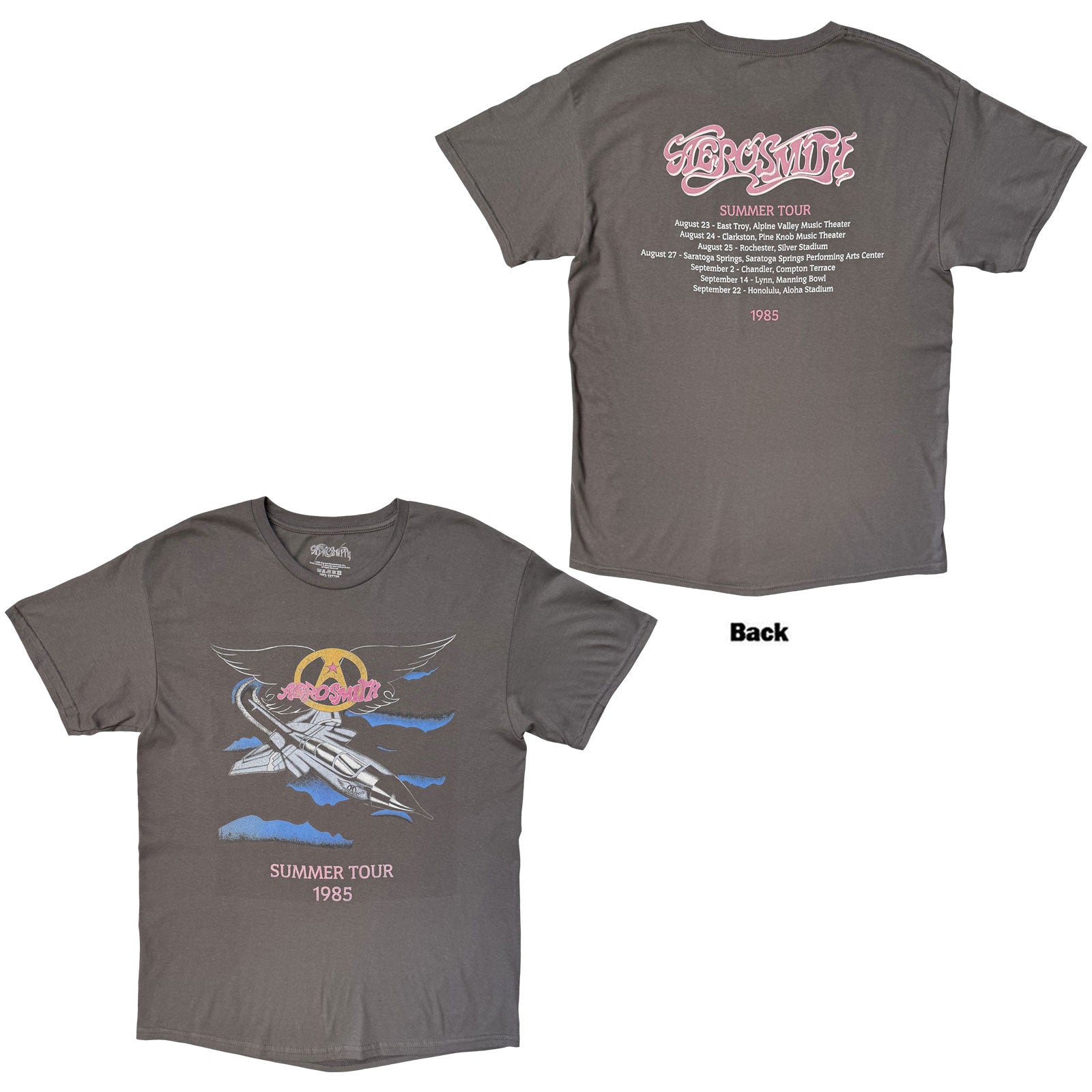 Aerosmith Unisex T-Shirt: Summer Tour '85 (Charcoal Grey) (Back Print)
