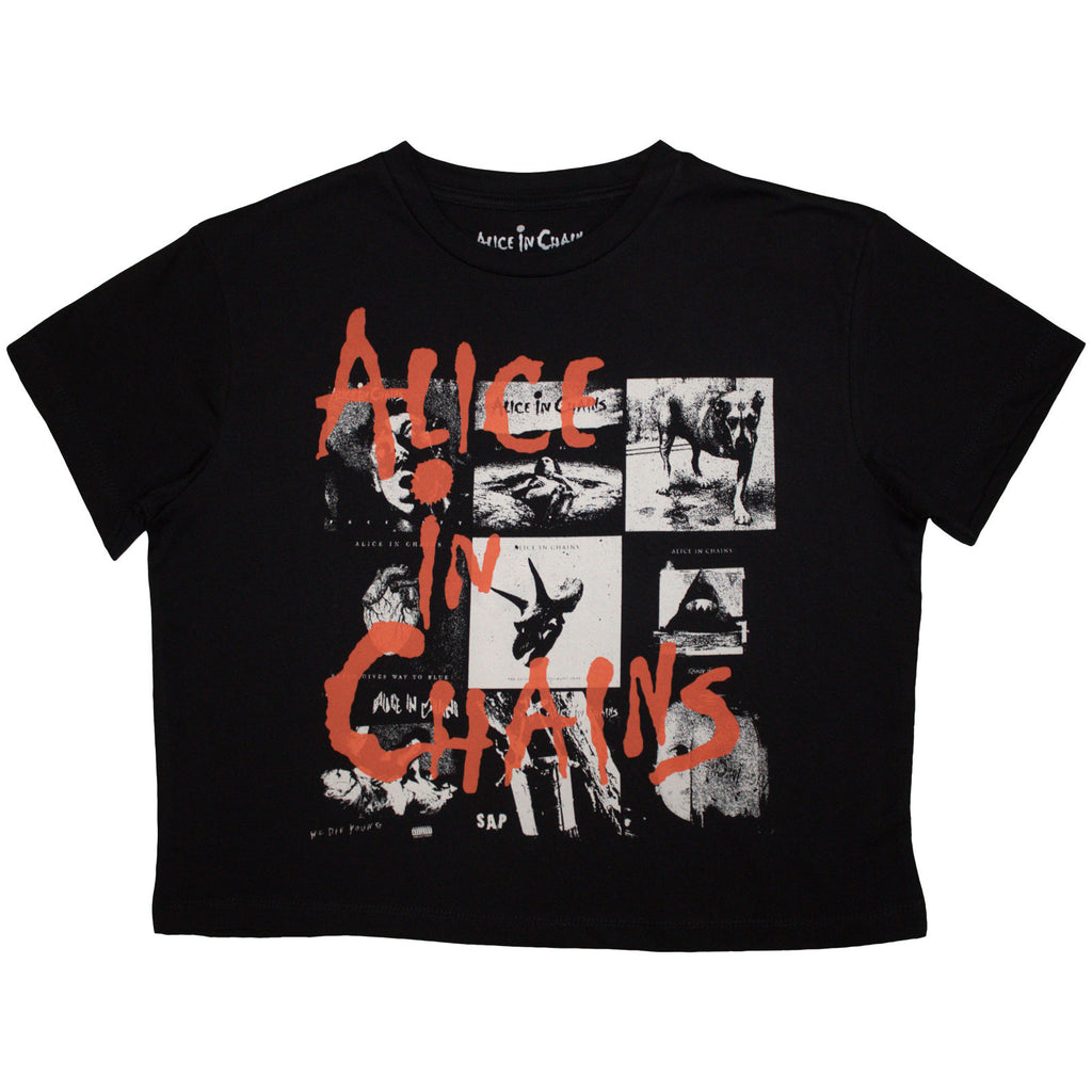 Alice In Chains Ladies Crop Top: Albums Montage (Black)