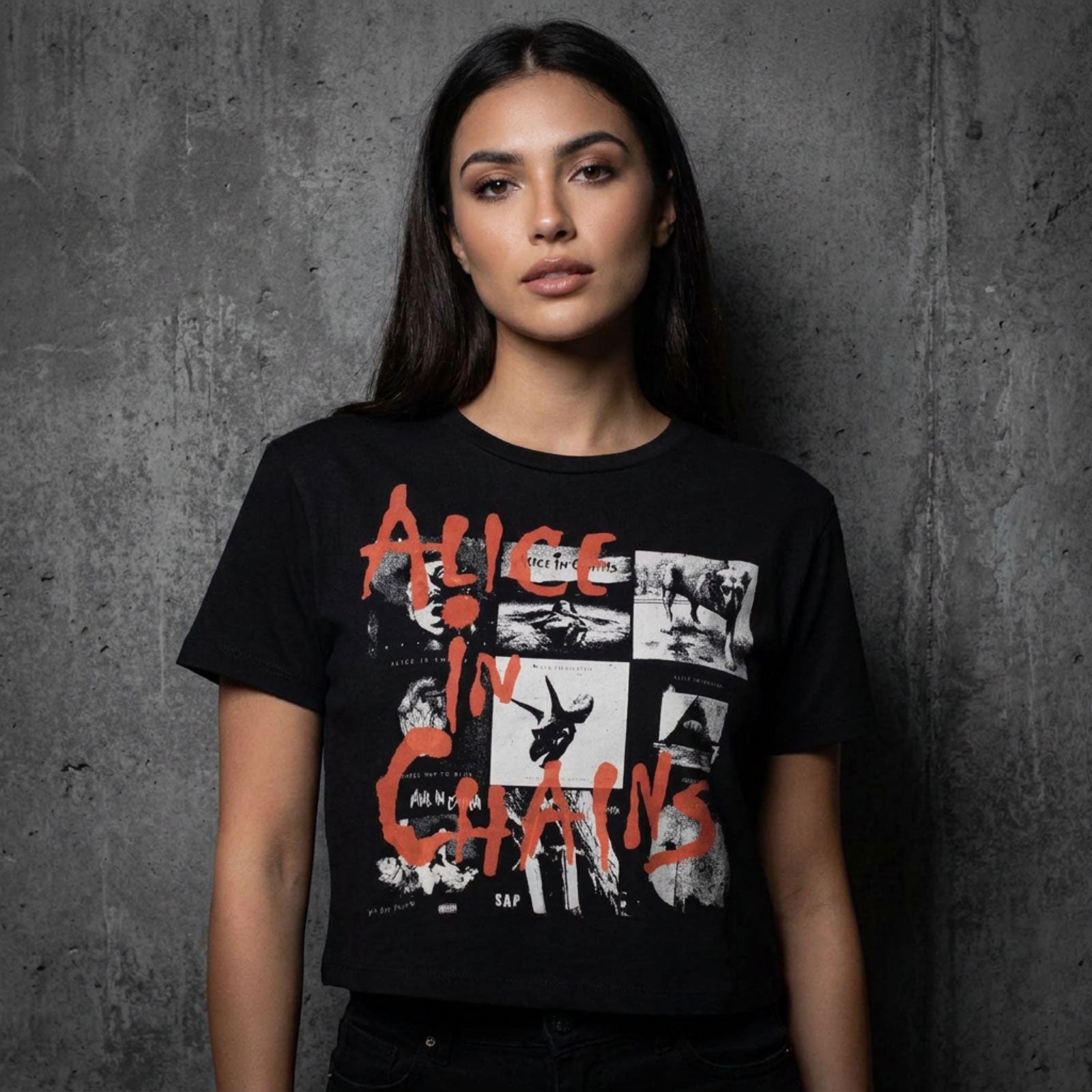 Alice In Chains Ladies Crop Top: Albums Montage (Black)