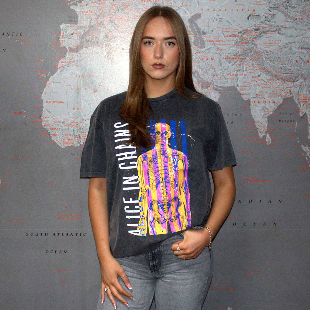 Alice In Chains Unisex Stone Wash T-Shirt: Skeletal (Charcoal Grey)