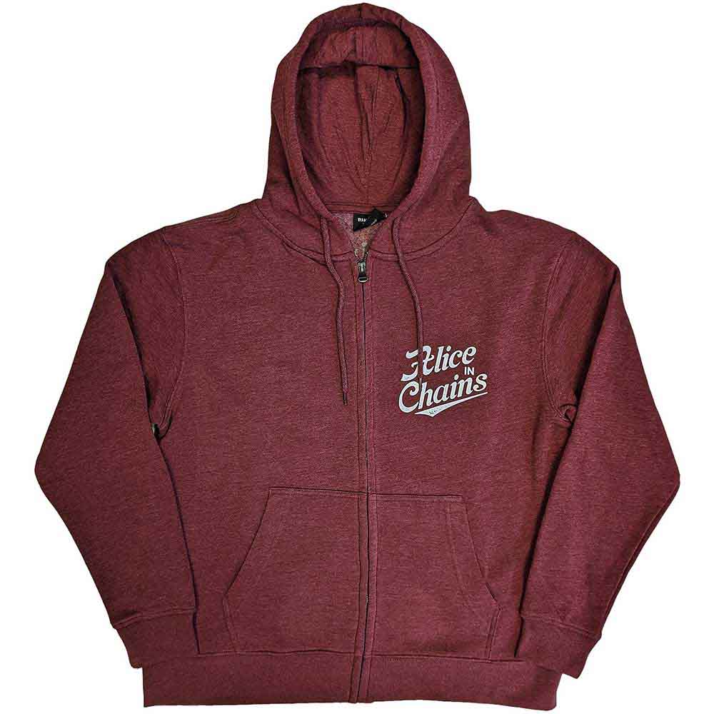 Alice In Chains Unisex Zipped Hoodie: Circle Emblem (Maroon Red) (Back Print)