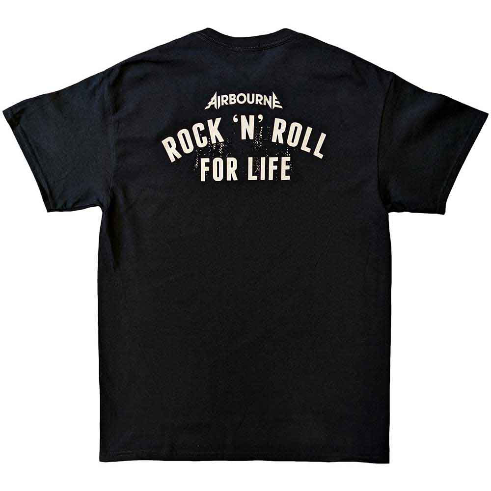 Airbourne Unisex T-Shirt: R 'n' R Boneshaker (Black) (Back Print)
