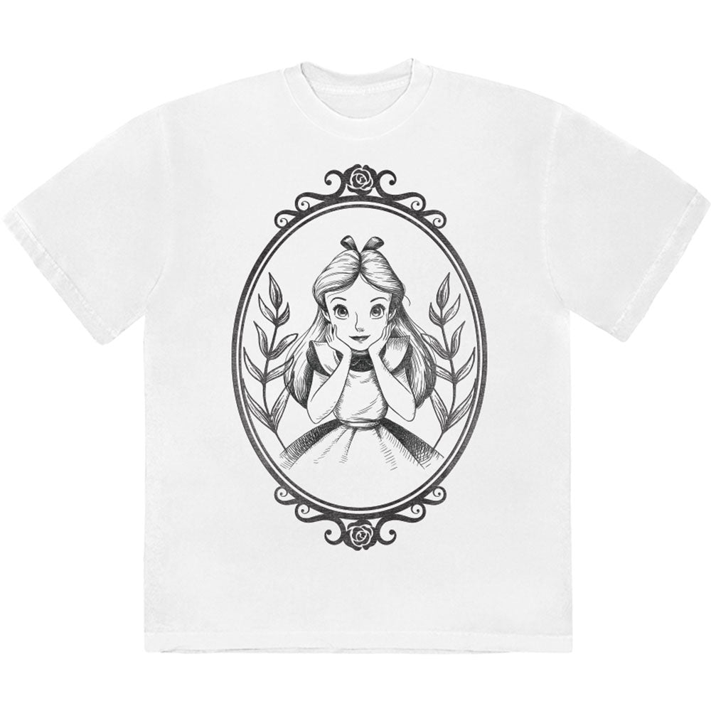 Disney Unisex T-Shirt: Alice In Wonderland - Alice Pose Border (White)