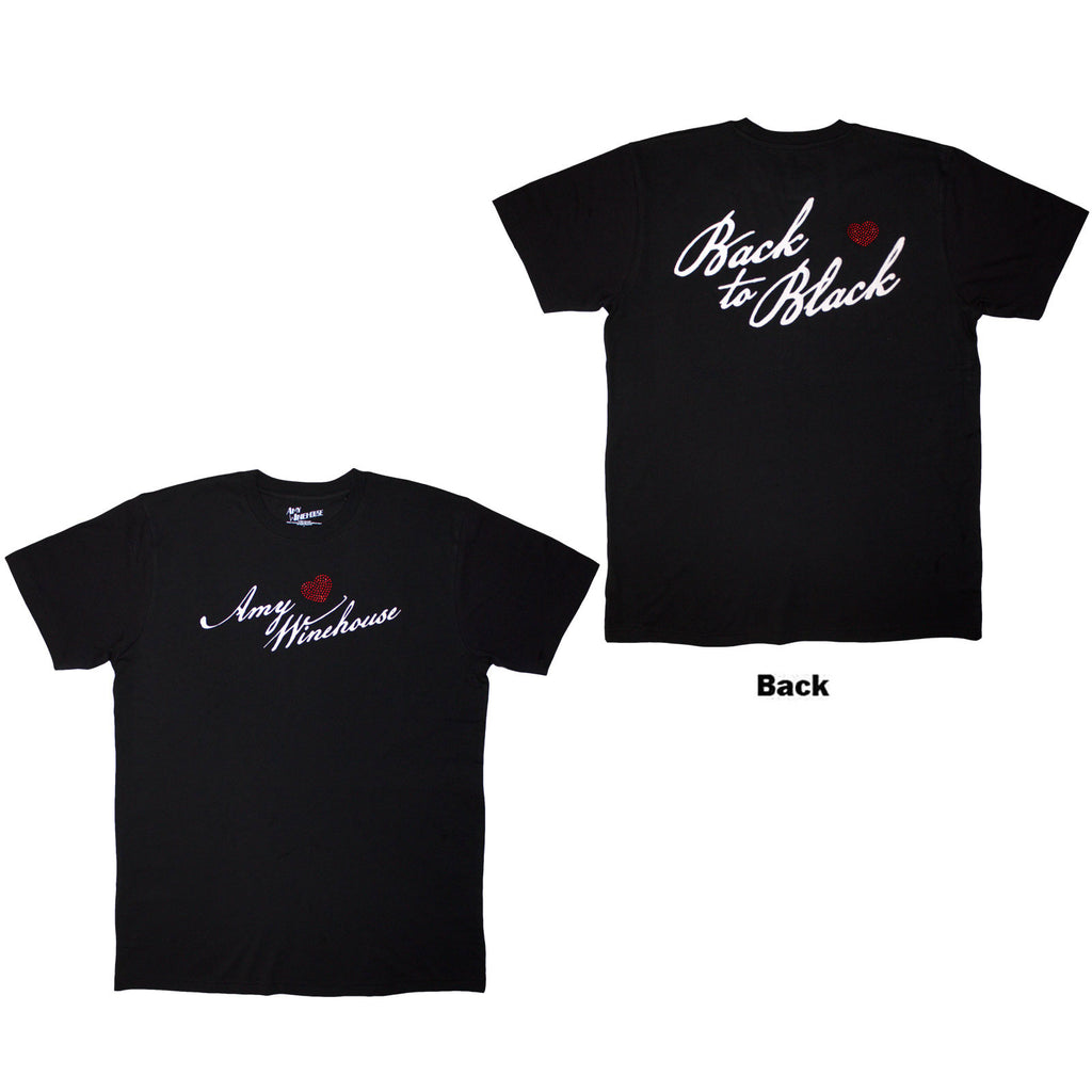 Amy Winehouse Unisex Embellished T-Shirt: Back To Black (Black) (Back Print)