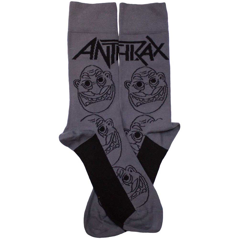 Anthrax Unisex Ankle Socks: Faces Pattern Mono (Charcoal Grey) (UK Size 7 - 11)