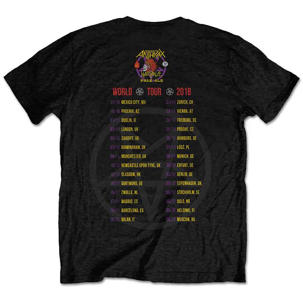 Anthrax Unisex T-Shirt: War Dance Paul Ale World Tour 2018 (Black) (Back Print & Ex-Tour)