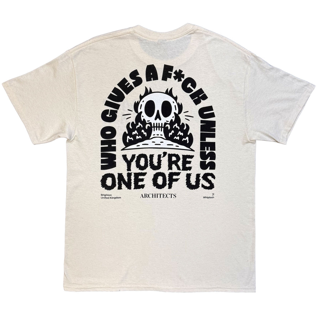 Architects Unisex T-Shirt: Whiplash Who Gives A Fuck (Natural) (Back Print) (Ex-Tour)