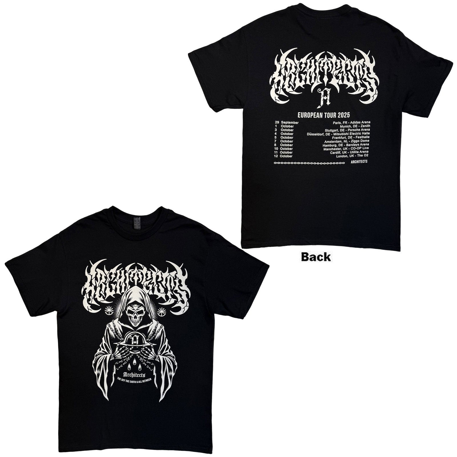 Architects Unisex T-Shirt: TSTE & AB Skeleton EU Tour 25 (Black) (Back Print) (Ex-Tour)