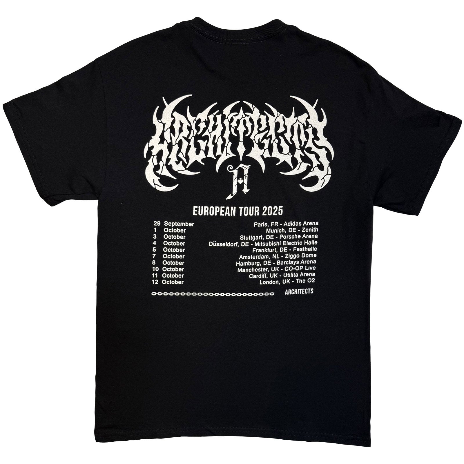 Architects Unisex T-Shirt: TSTE & AB Skeleton EU Tour 25 (Black) (Back Print) (Ex-Tour)
