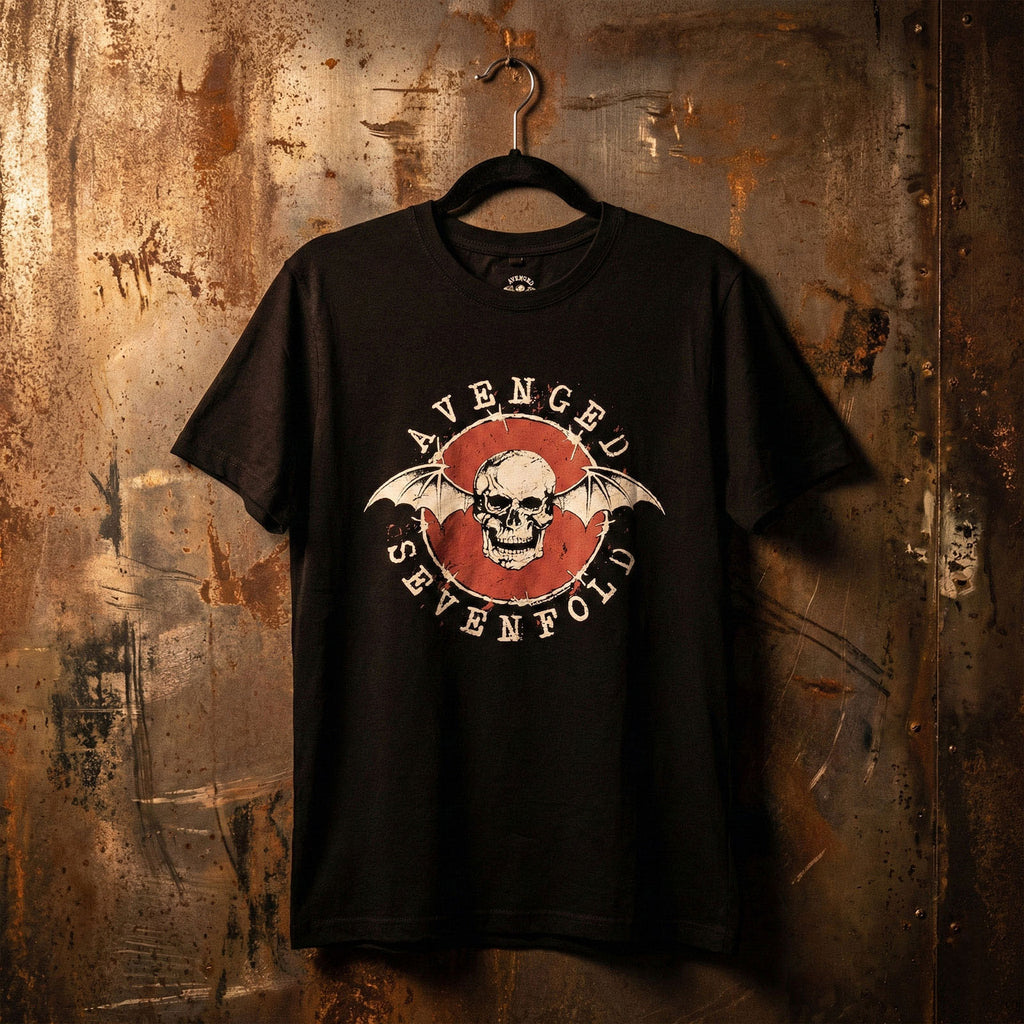 Avenged Sevenfold Unisex Premium Carbon T-Shirt: Deathbat Red Circle (Black)