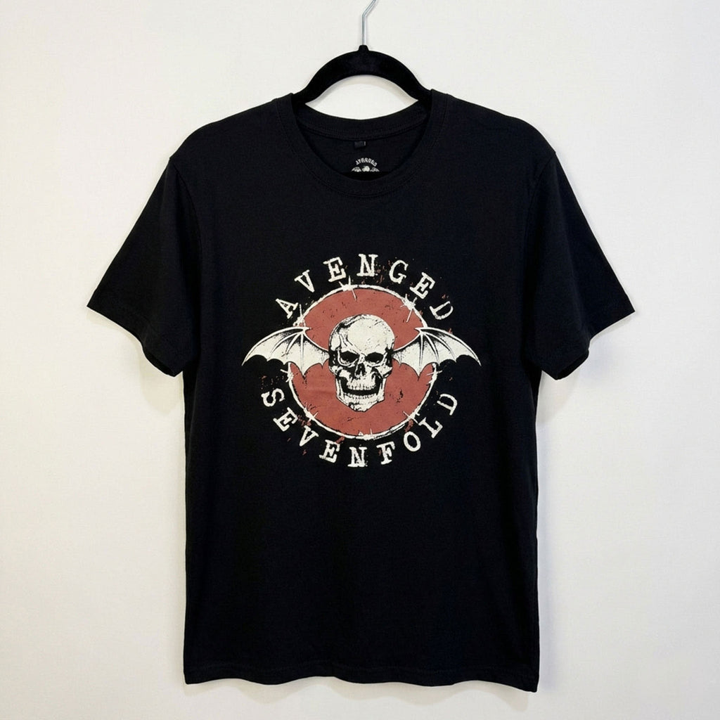 Avenged Sevenfold Unisex Premium Carbon T-Shirt: Deathbat Red Circle (Black)