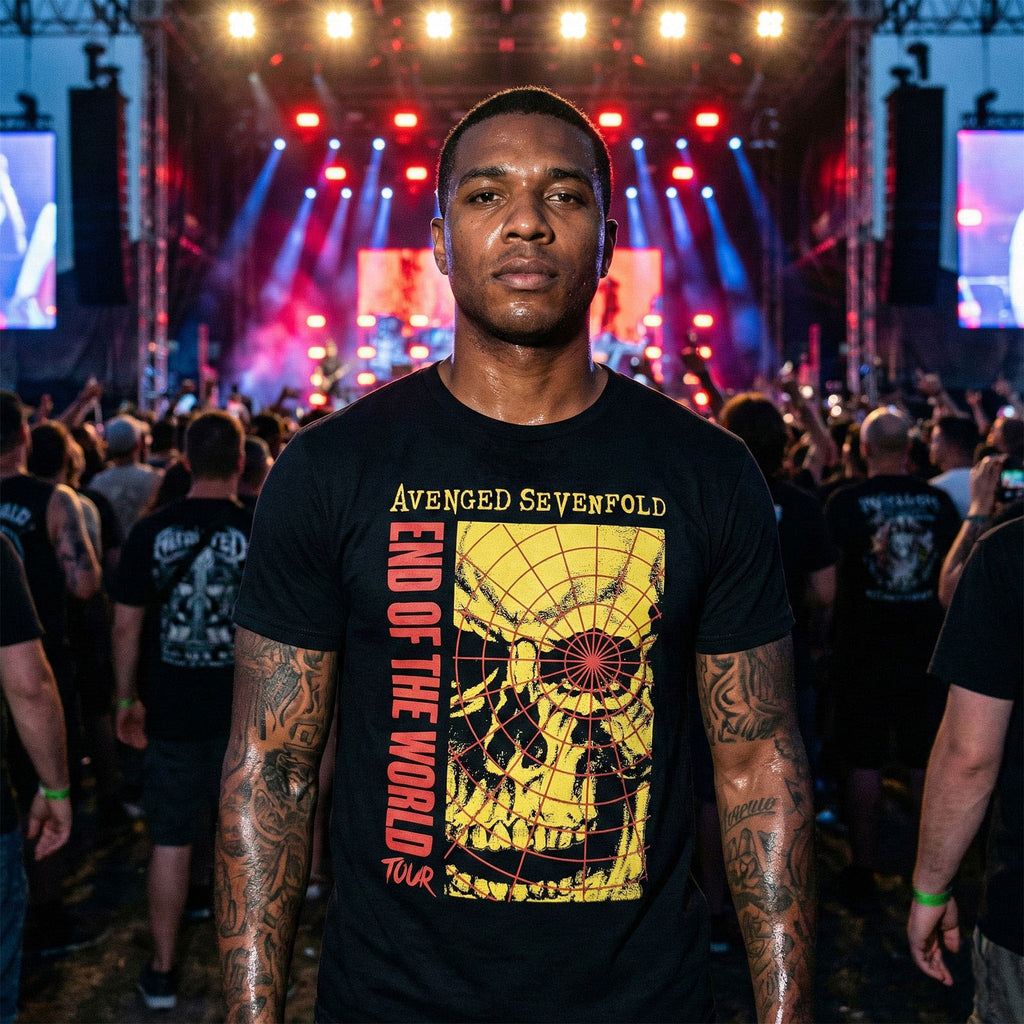Avenged Sevenfold Unisex Premium Carbon T-Shirt: End Of The World Tour (Black)