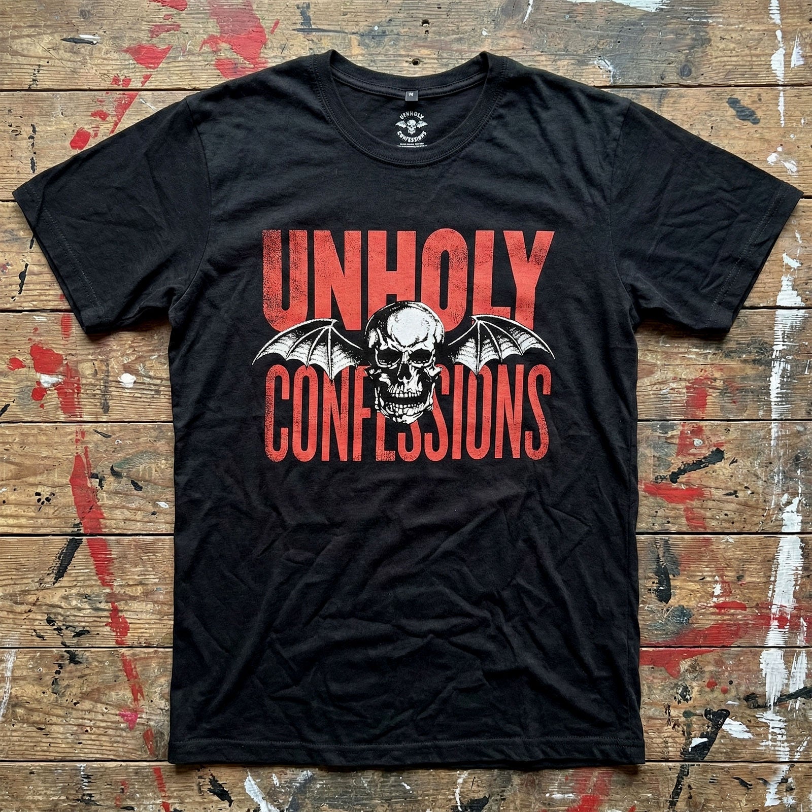 Avenged Sevenfold Unisex Premium Carbon T-Shirt: Unholy Confessions (Black) (Back Print)
