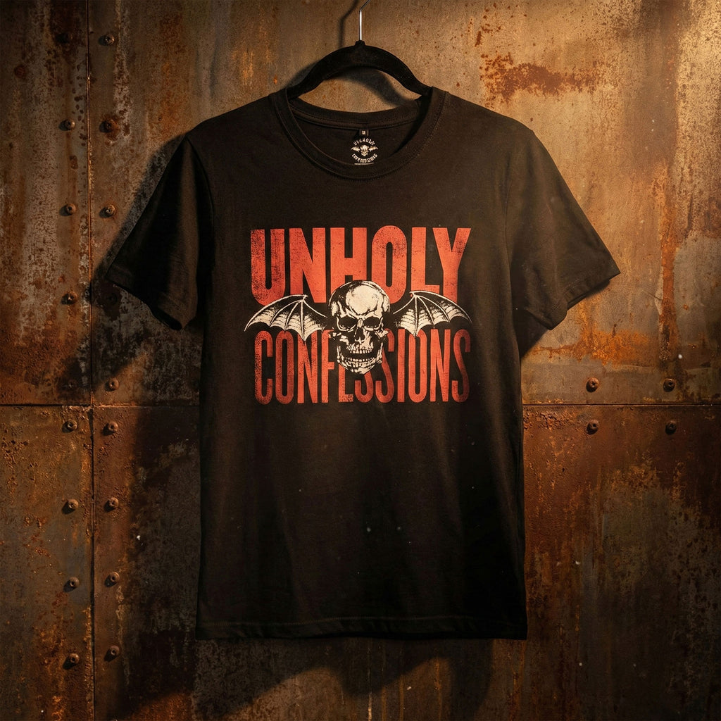 Avenged Sevenfold Unisex Premium Carbon T-Shirt: Unholy Confessions (Black) (Back Print)