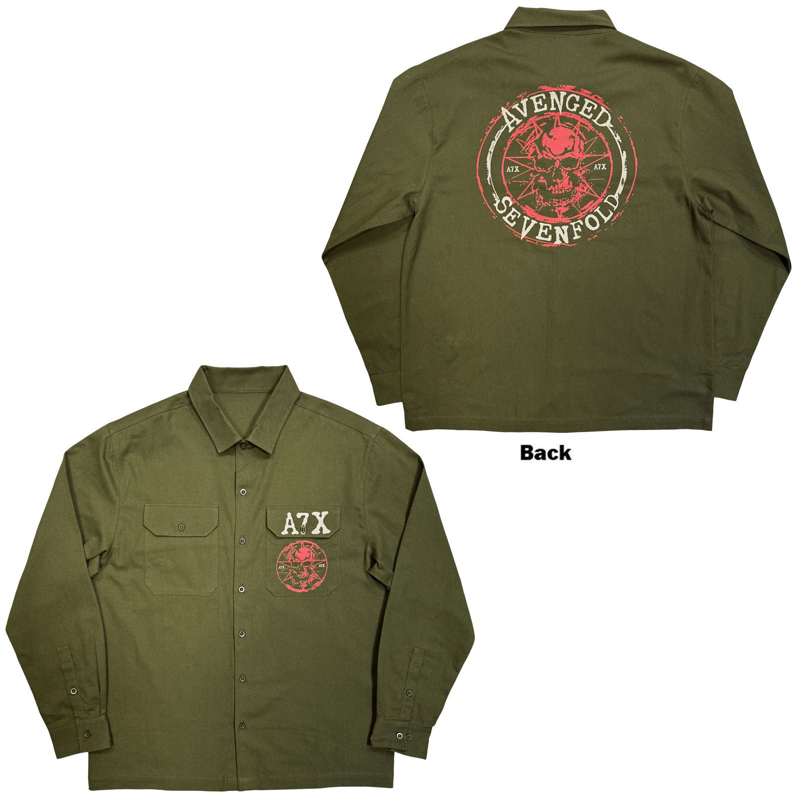 Avenged Sevenfold Unisex Casual Shirt: Skull Emblem (Green)