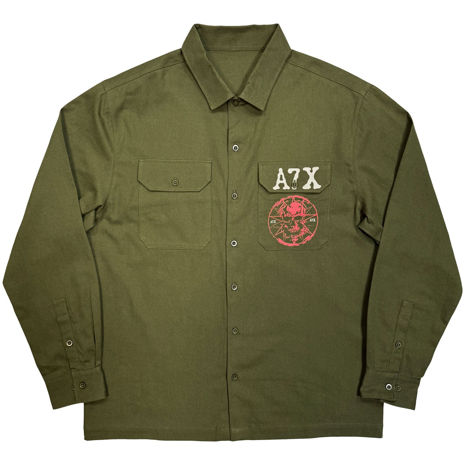 Avenged Sevenfold Unisex Casual Shirt: Skull Emblem (Green)