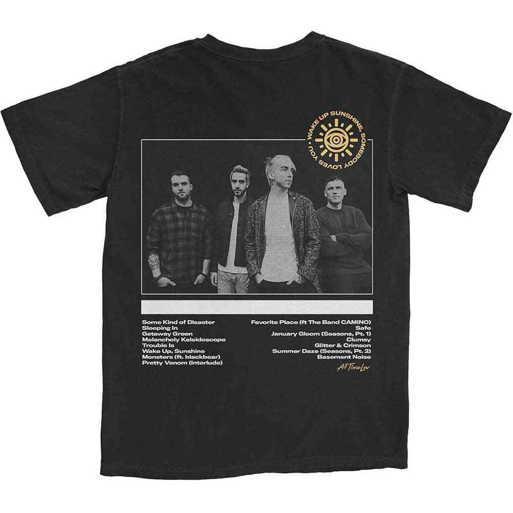 All Time Low Unisex T-Shirt: Wake Up Sunshine Track List (Black) (Back Print)