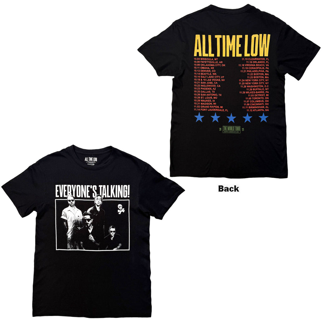 All Time Low Unisex T-Shirt: Everyones Talking World Tour (Black) (Back Print)