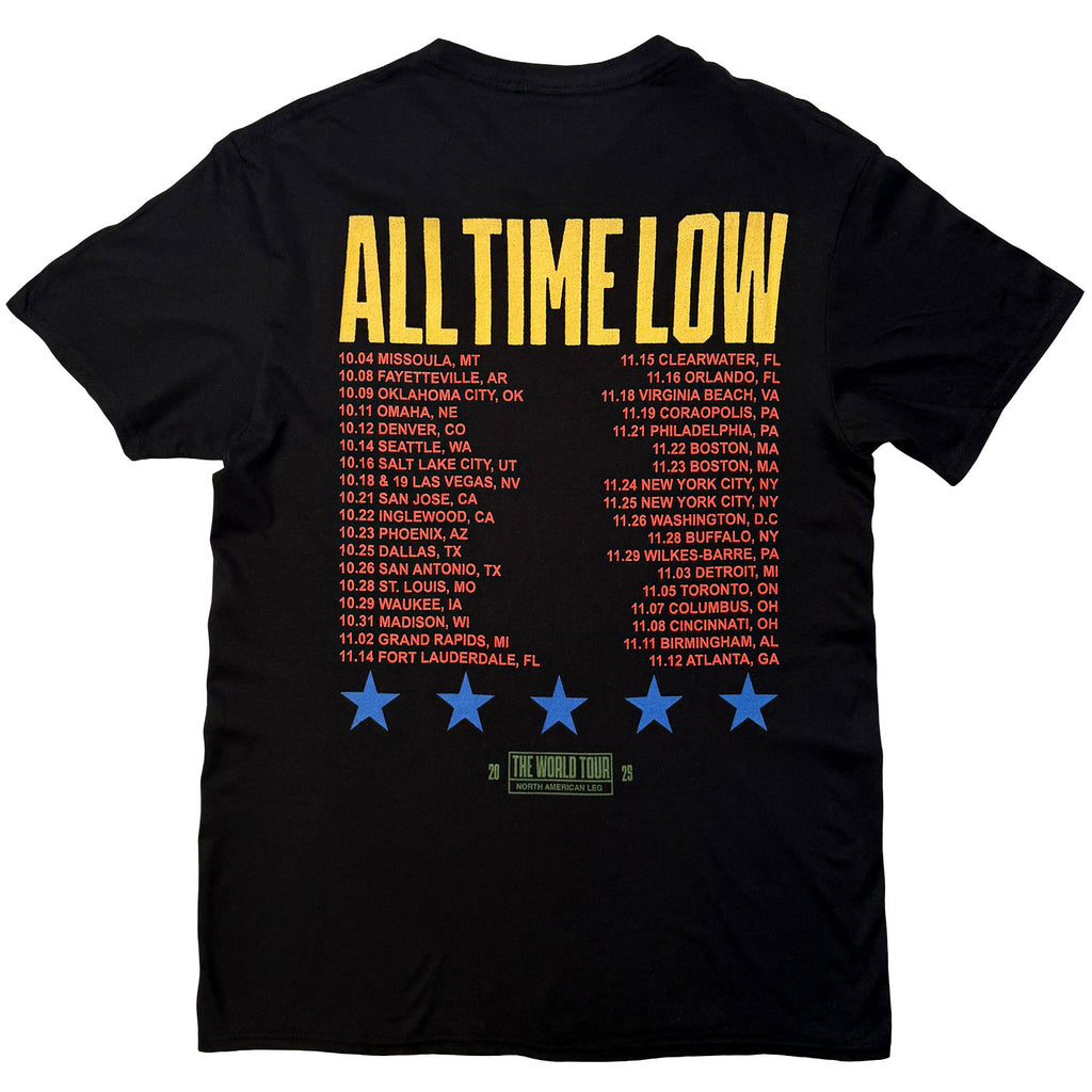 All Time Low Unisex T-Shirt: Everyones Talking World Tour (Black) (Back Print)