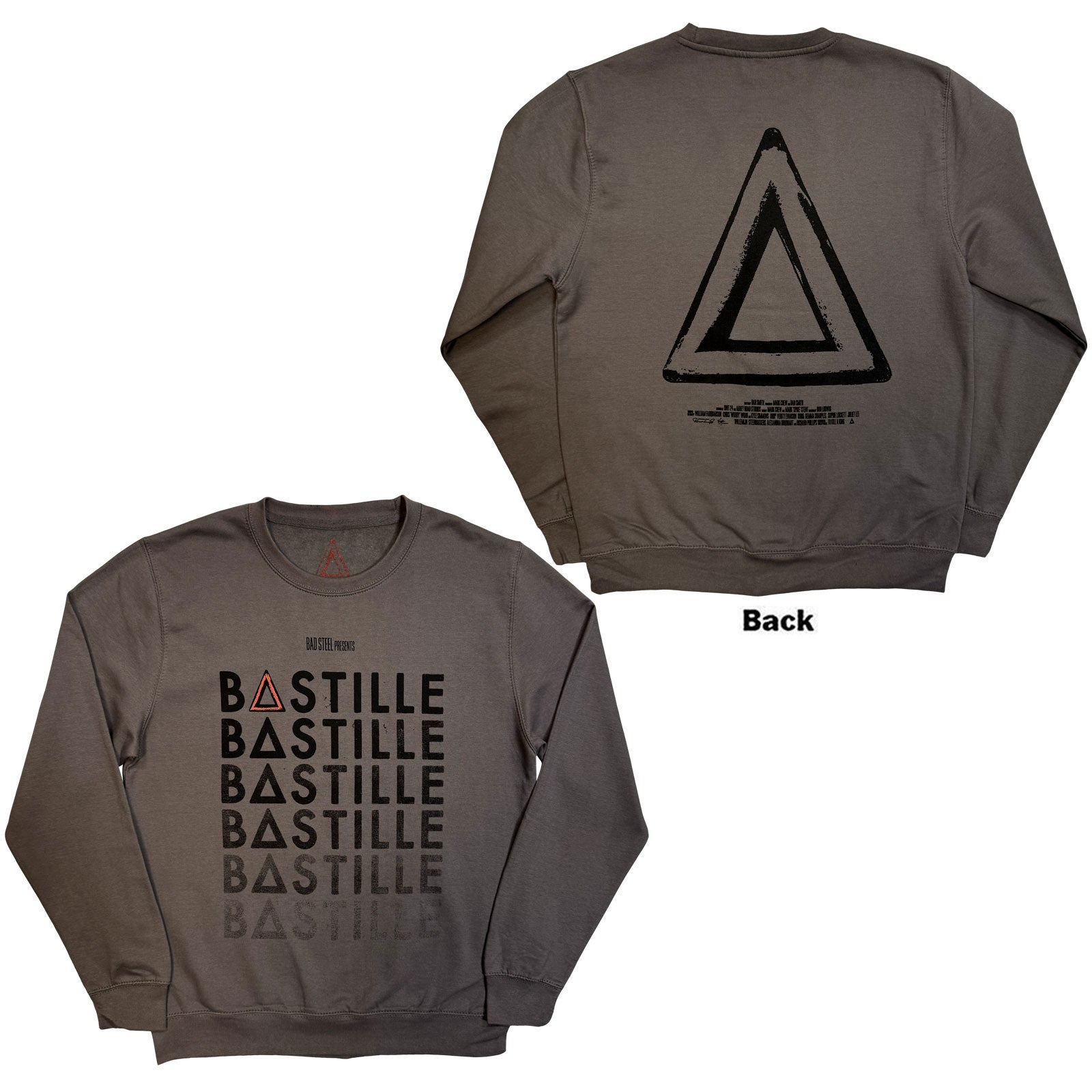 Bastille Unisex Sweatshirt: Repeat Logo (Charcoal Grey) (Back Print) (Ex-Tour)