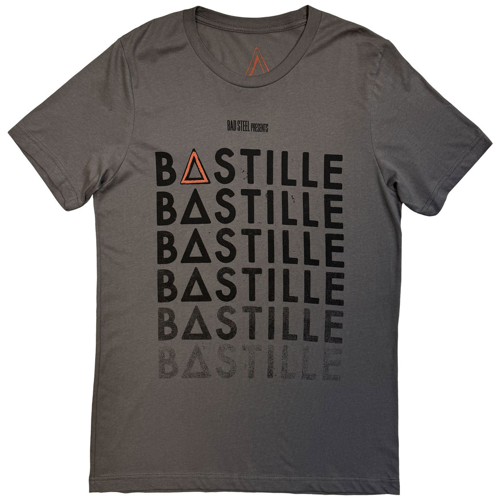 Bastille Unisex T-Shirt: Repeat Logo (Charcoal Grey) (Back Print) (Ex-Tour)