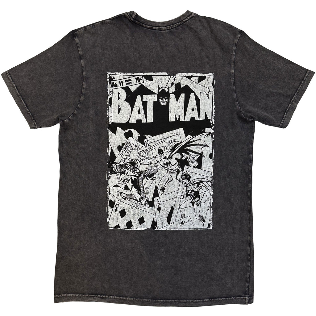 DC Comics Unisex Stone Wash T-Shirt: Batman Playing Cards (Charcoal Grey) (Back Print)