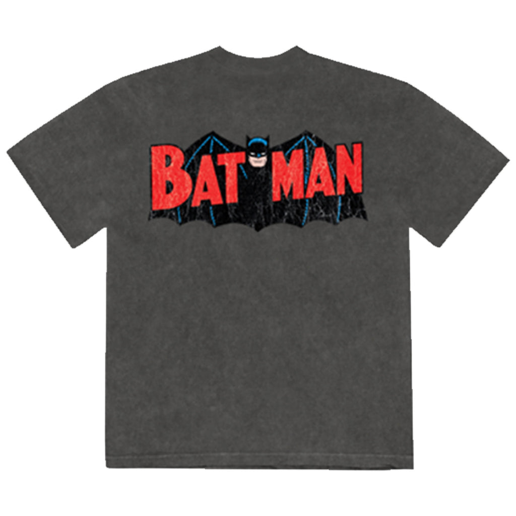 DC Comics Unisex Stone Wash T-Shirt: Batman with Robin Classic Logo (Charcoal Grey) (Back Print)