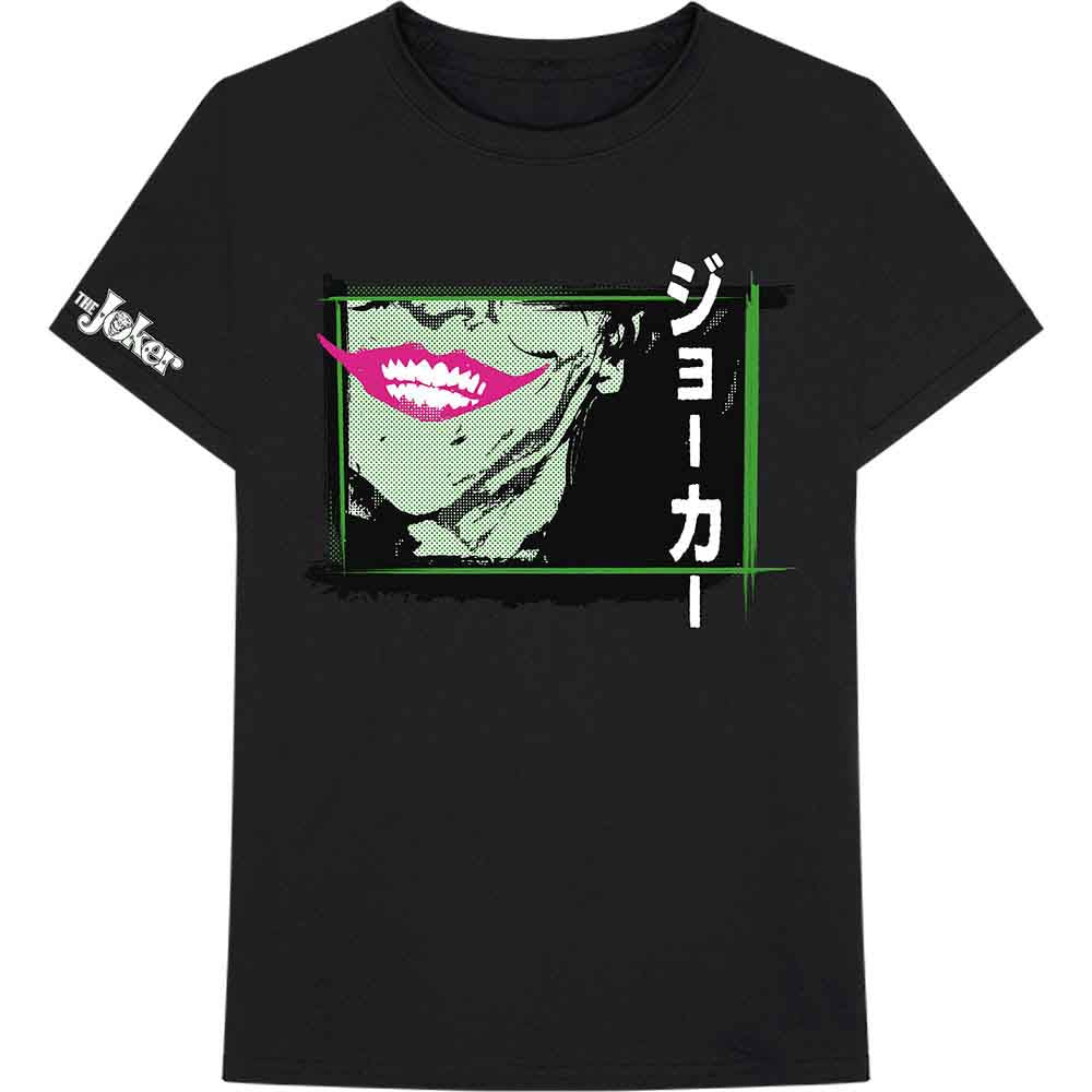 DC Comics Unisex T-Shirt: Joker Smile Frame Anime (Black) (Sleeve Print)