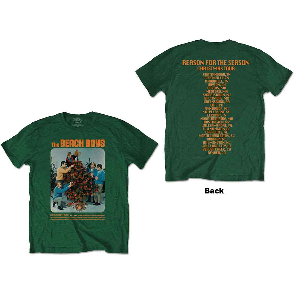The Beach Boys Unisex T-Shirt: Xmas Album (Green) (Back Print)