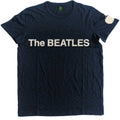 The Beatles Unisex T-Shirt: Logo & Apple App Slub Applique (Navy Blue) (Embellished)