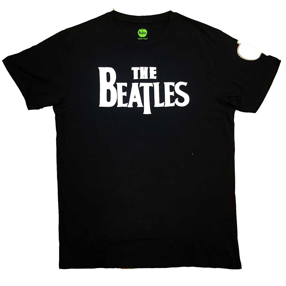 The Beatles Unisex T-Shirt: Drop T Logo App Slub Applique (Black) (Embellished)