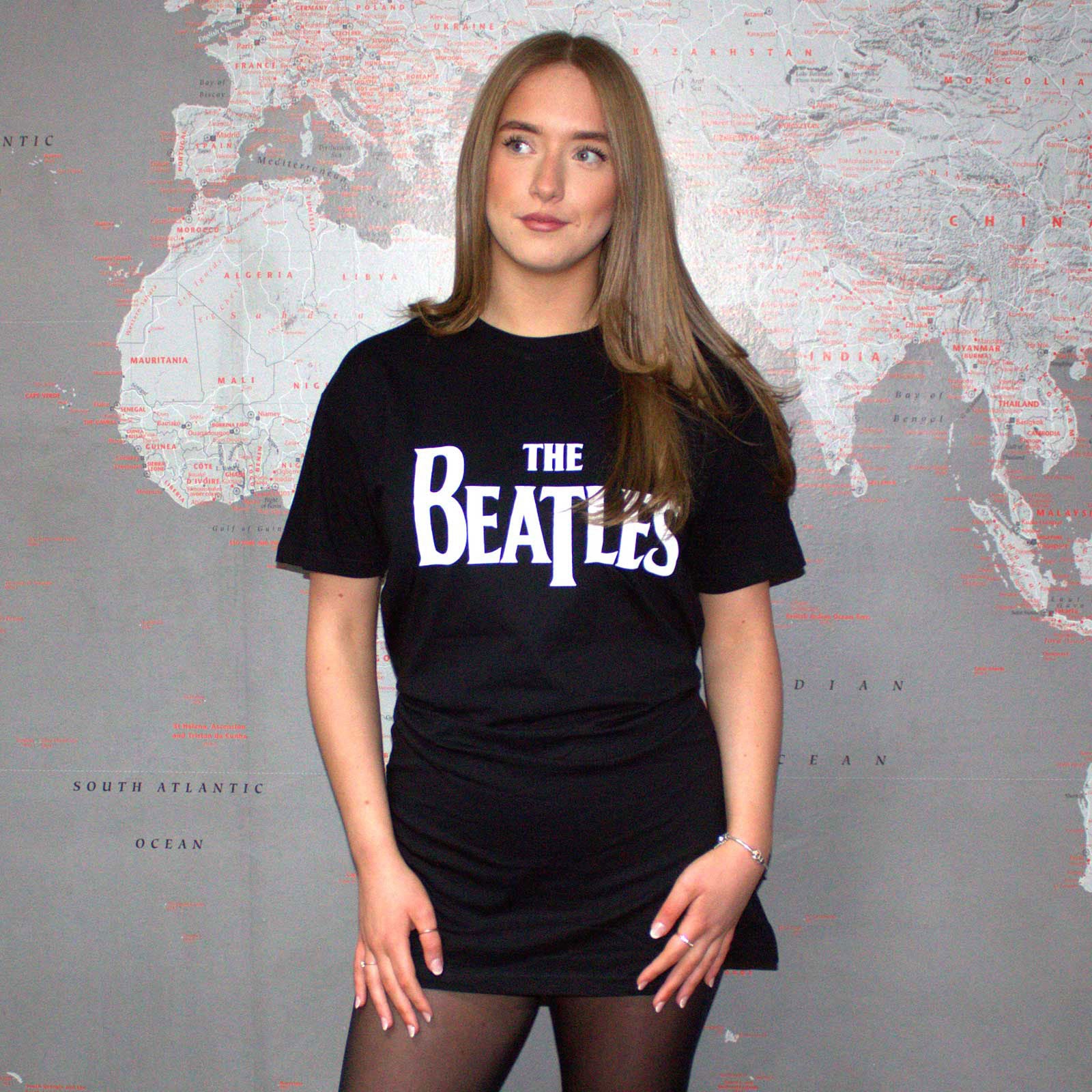 The Beatles Ladies T-Shirt Dress: Drop T (Black)
