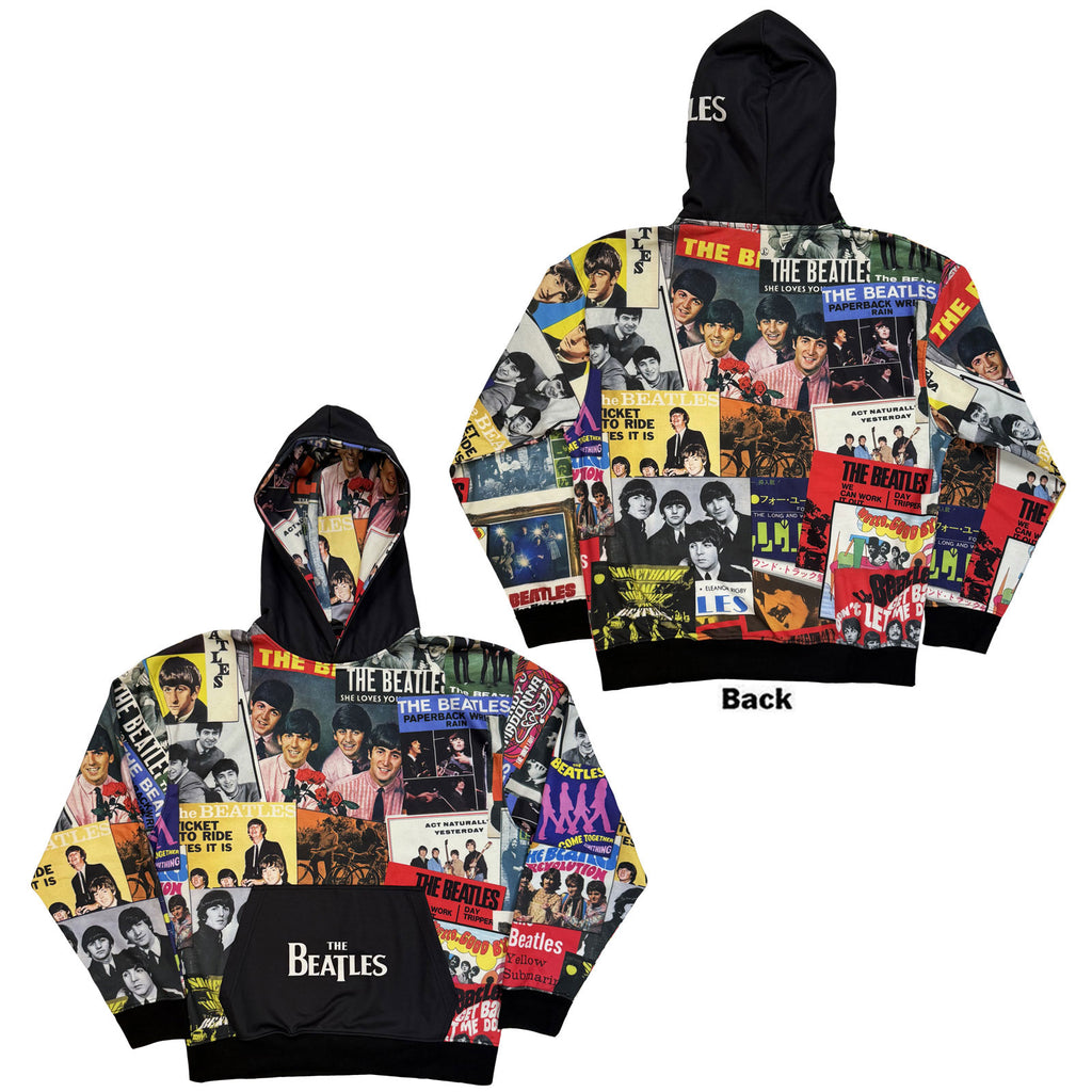 The Beatles Unisex Pullover Hoodie: Single Covers (Black) (All Over Print)