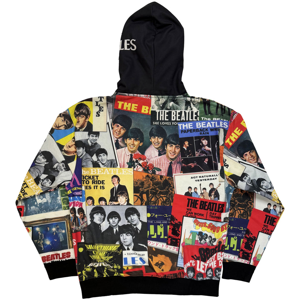 The Beatles Unisex Pullover Hoodie: Single Covers (Black) (All Over Print)