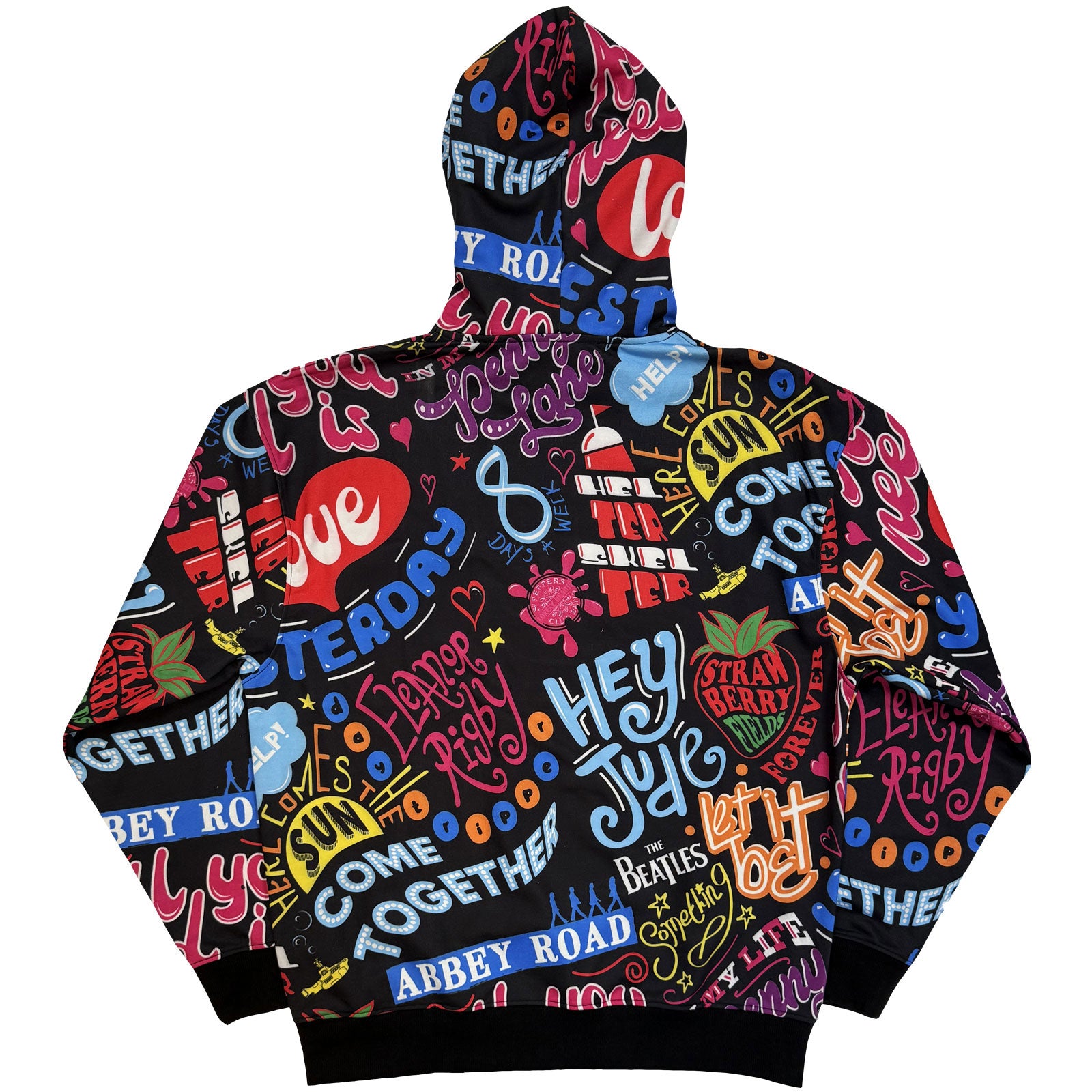 The Beatles Unisex Pullover Hoodie: Song Titles (Black) (All Over Print)