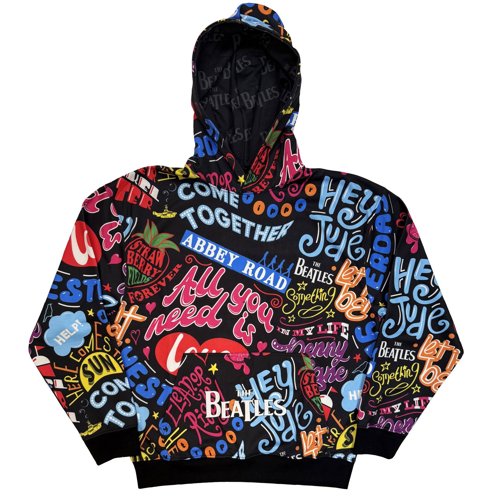 The Beatles Unisex Pullover Hoodie: Song Titles (Black) (All Over Print)