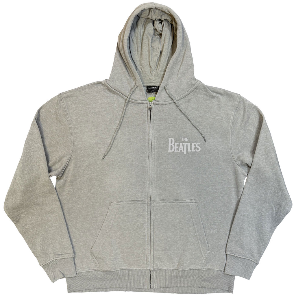 The Beatles Unisex Zipped Hoodie: White Album (Marl Grey) (Back Print)