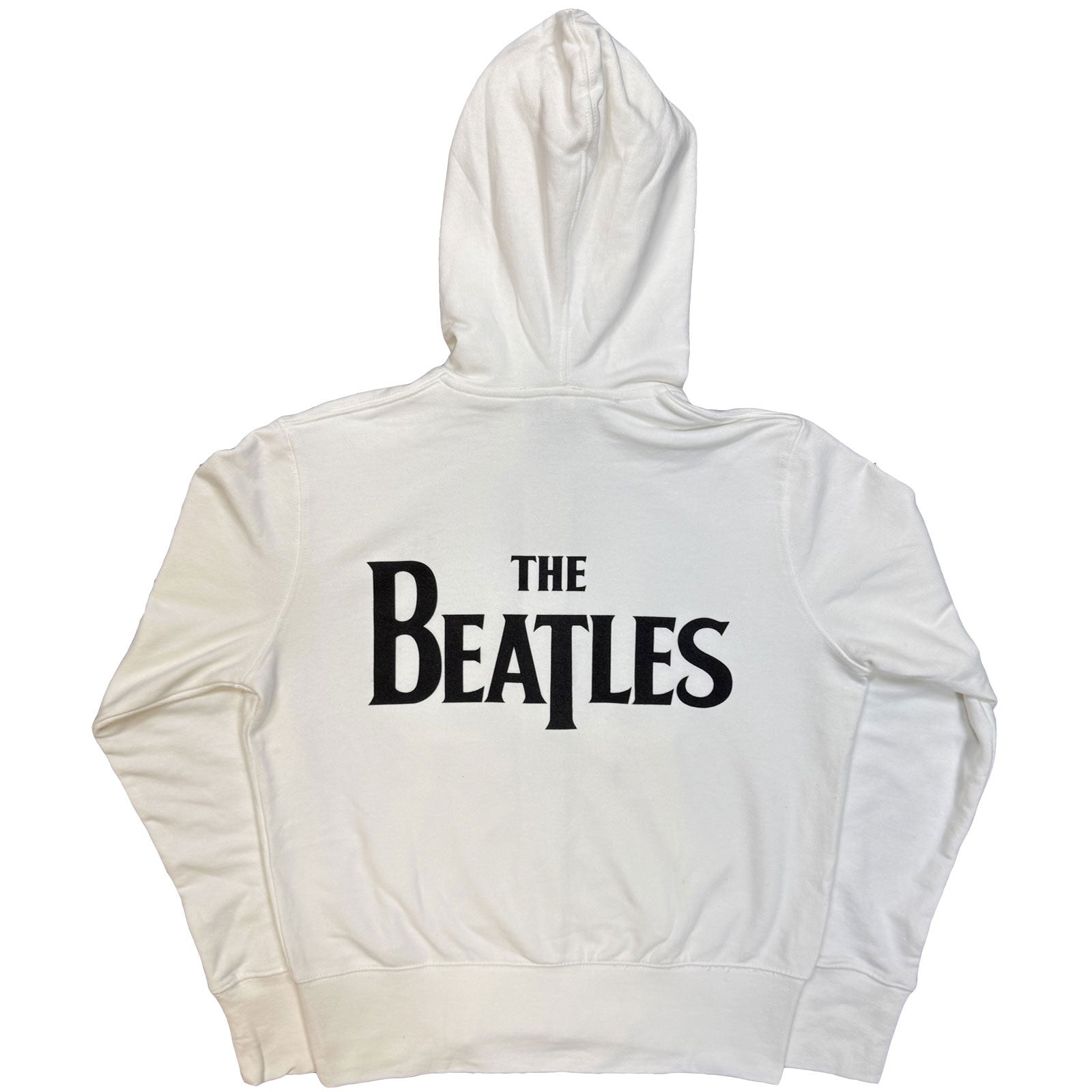 The Beatles Ladies Zipped Hoodie: Drop T Logo (White) (Back Print)