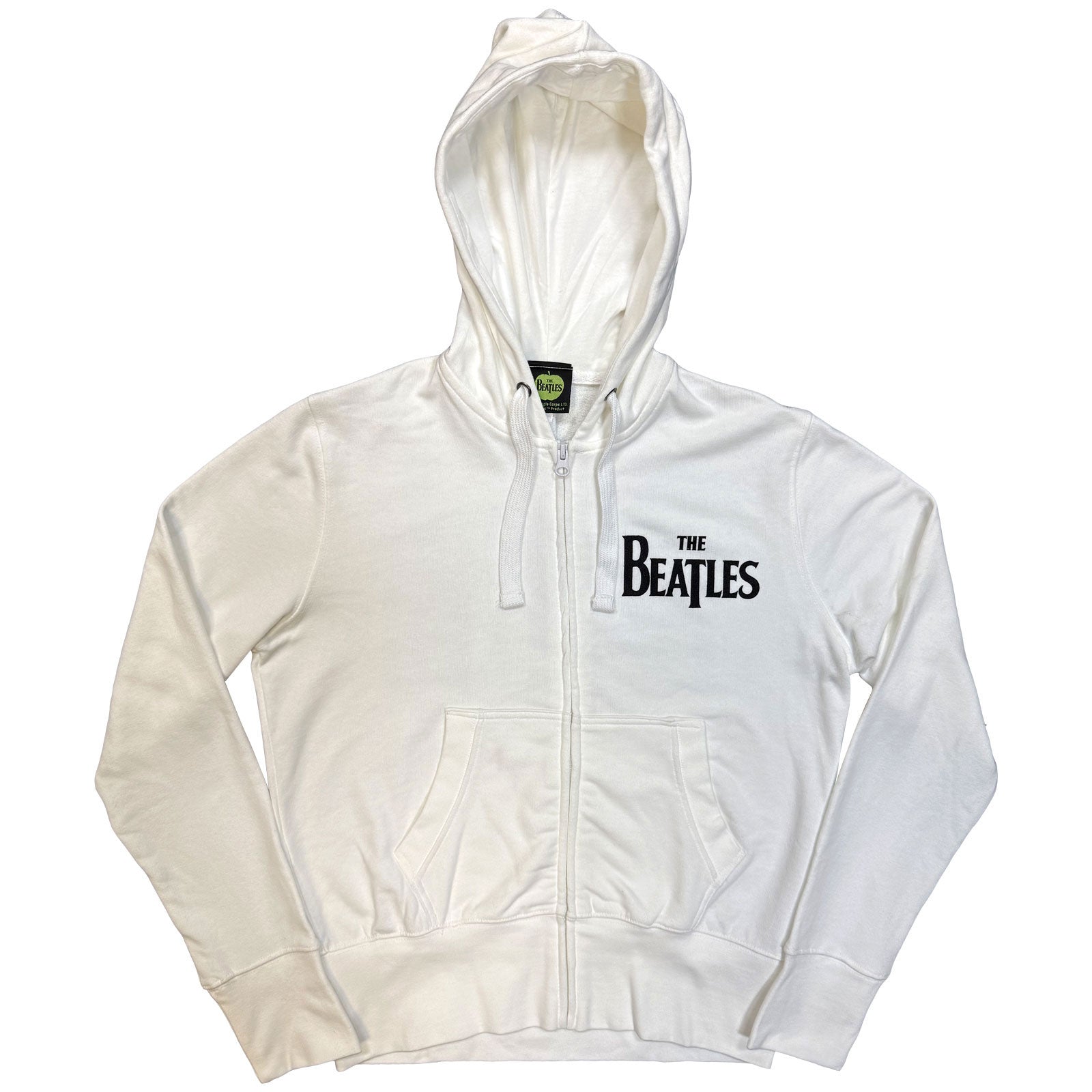The Beatles Ladies Zipped Hoodie: Drop T Logo (White) (Back Print)