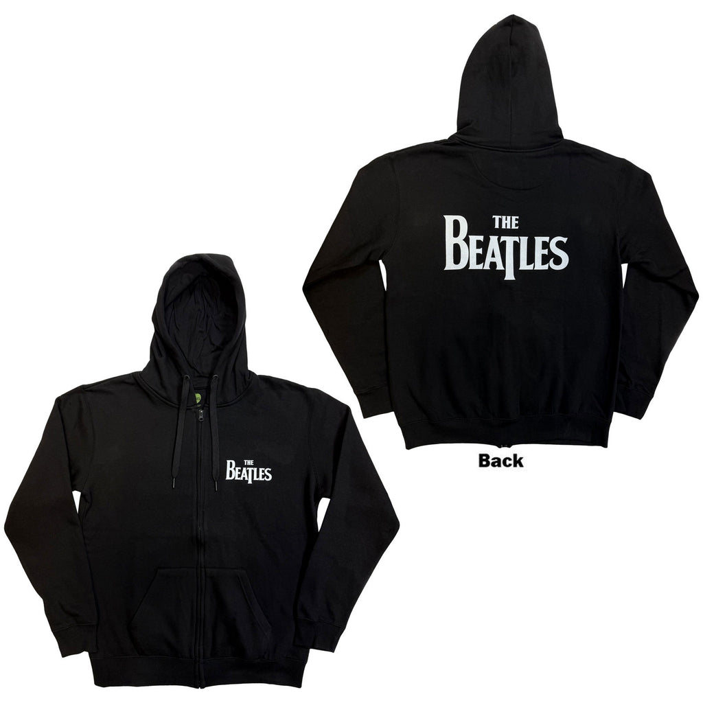 The Beatles Unisex Zipped Hoodie: Drop T Logo (Black) (Back Print)