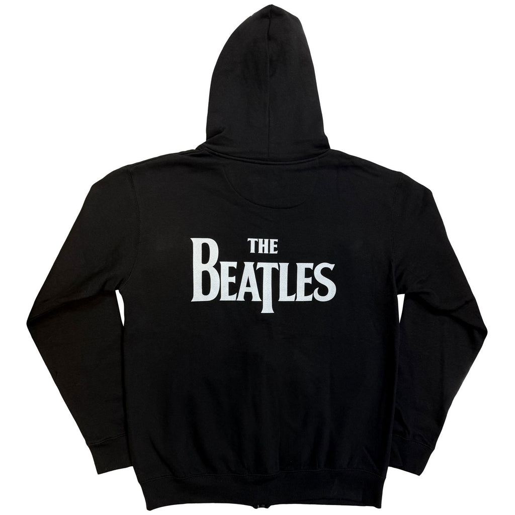 The Beatles Unisex Zipped Hoodie: Drop T Logo (Black) (Back Print)