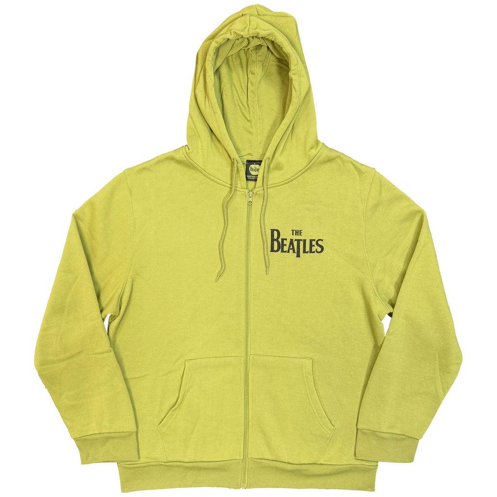 The Beatles Unisex Zipped Hoodie: Drop T Logo (Green) (Back Print)
