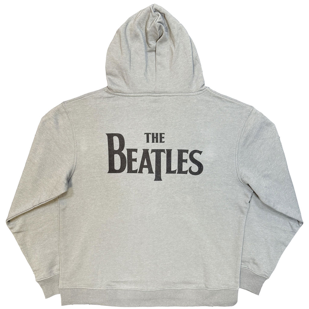 The Beatles Unisex Zipped Hoodie: Drop T Logo (Grey) (Back Print)